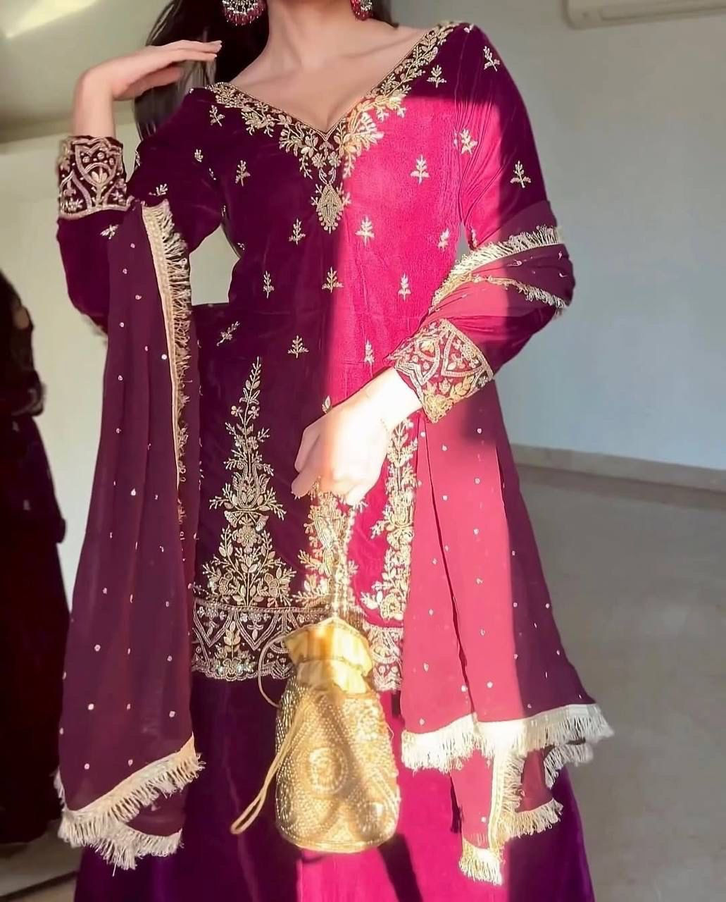 Amazing Rani Pink Colour Georgette With Heavy Sequence Work Plazzo Suit