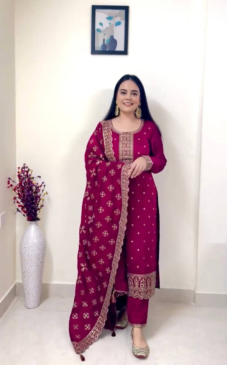 Beautiful Pink Colour Sequence With Heavy Embroidery Work Suit