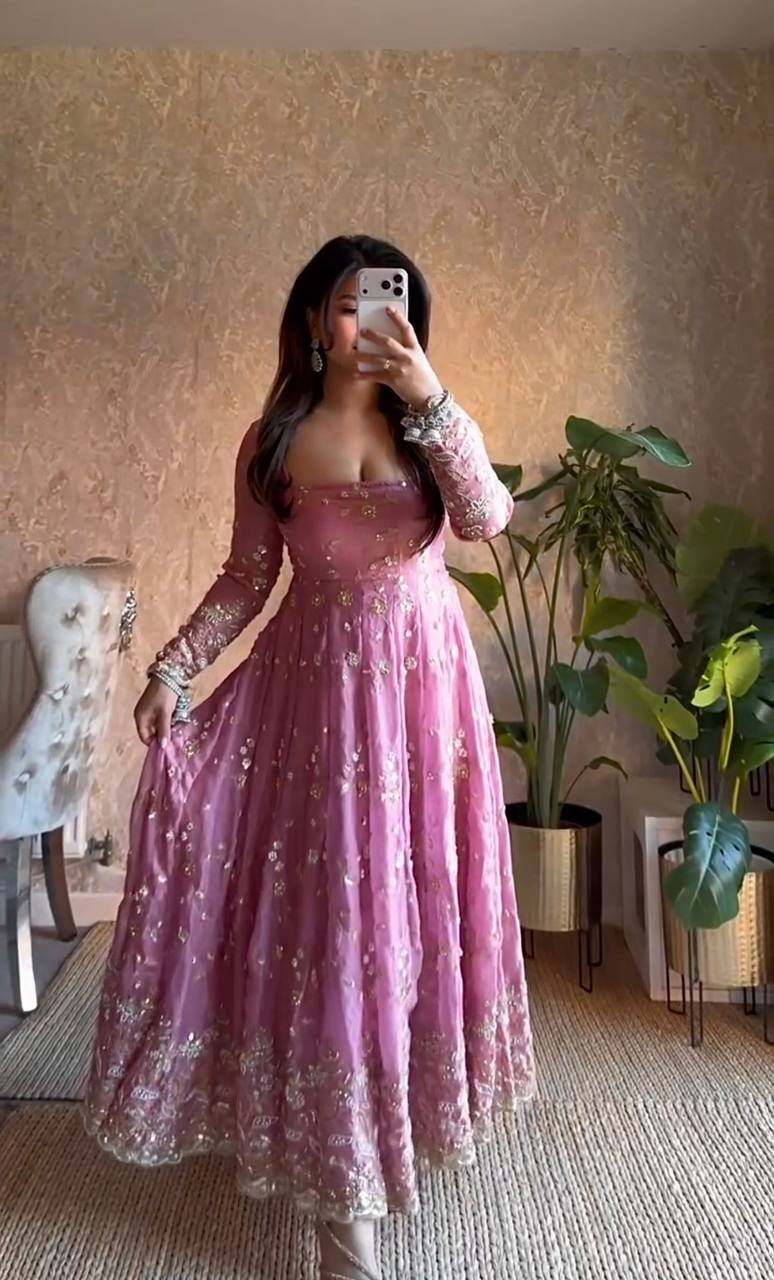 Thumbnail: Pink Color Long Anarkali Gown With Dupatta