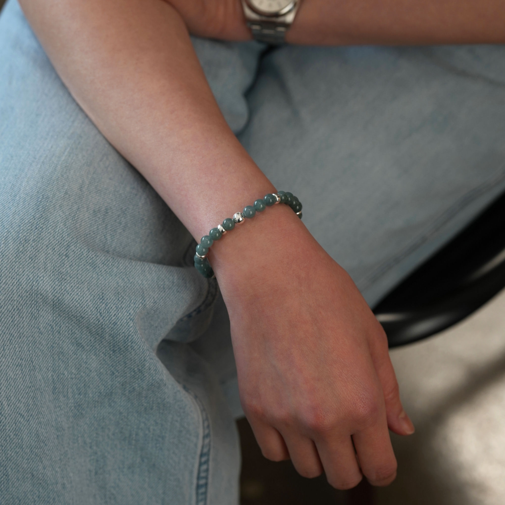 Jade (6mm) Random Silver Bracelet