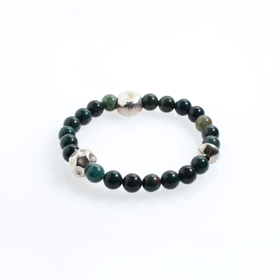 Blood Stone (8mm) Tribal Silver Bracelet