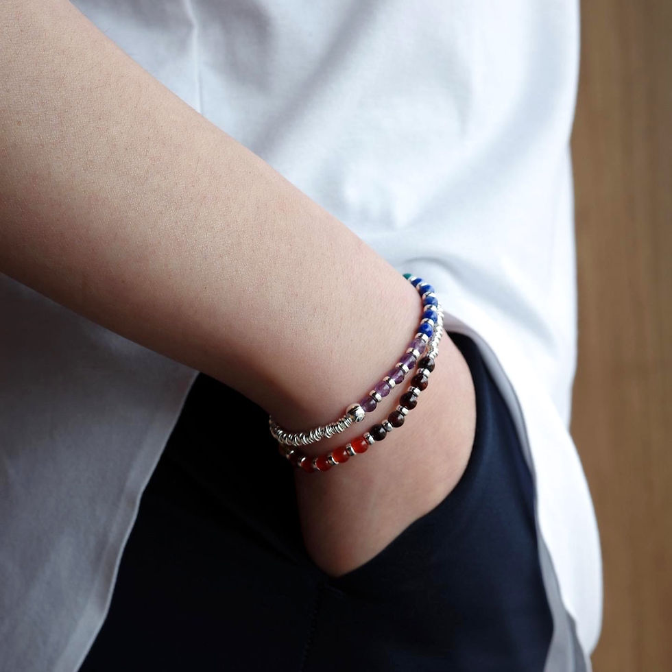 Thumbnail: 7Chakras Gemstones & Silver Double Wrap Bracelet