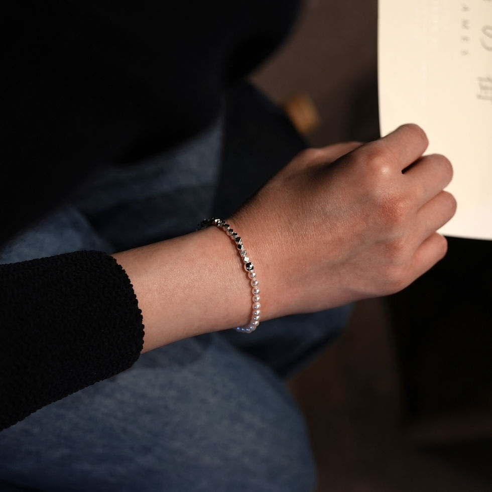 HANADAMA Akoya Pearls & Faceted Silver Two-Tone Bracelet | 4.5mm