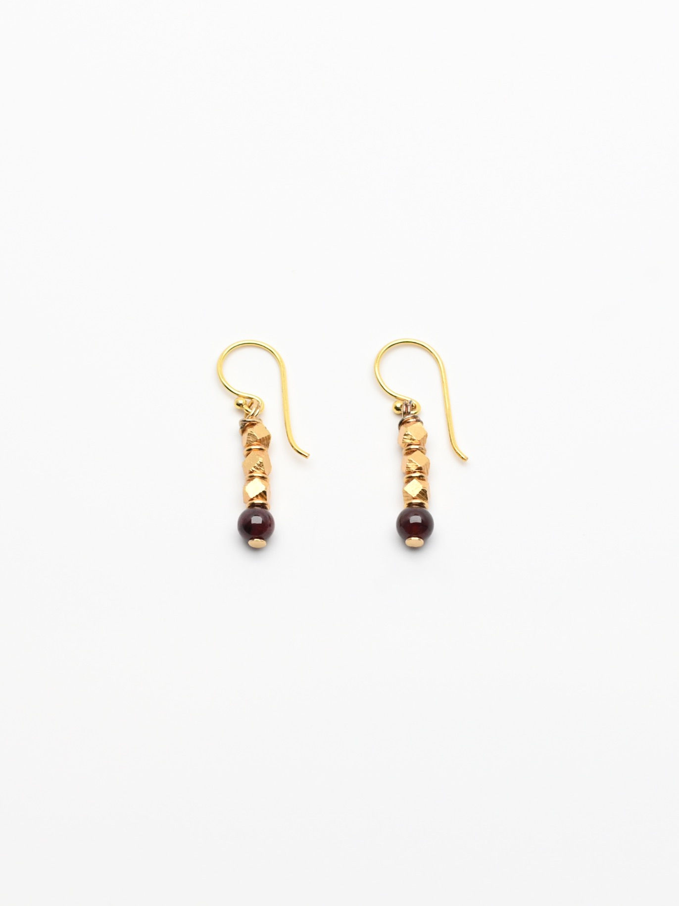 Red Garnet & Faceted Gold Beaded Dangle Earrings