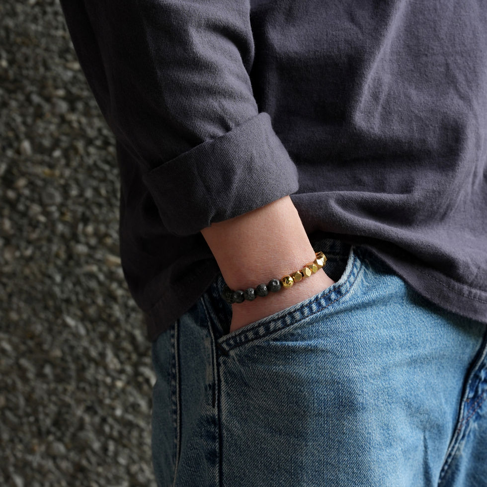 Fuji Lava & Faceted Gold Two-Tone Bracelet | Black | 8mm | Unisex