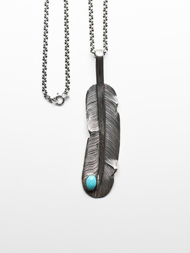 Native American Navajo Feather Turquoise Inlay Silver