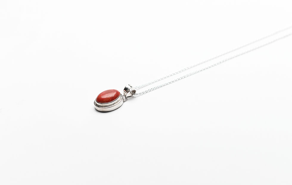Oval Coral Gemstone Silver Pendant