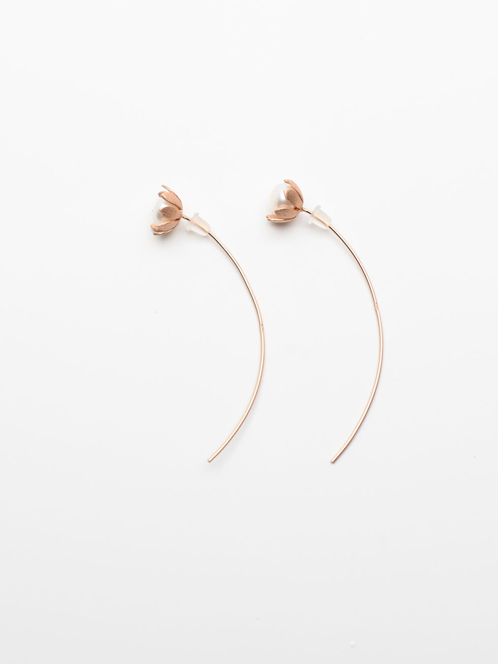 Thumbnail: White Pearl on Sunflower Rose Gold Earrings