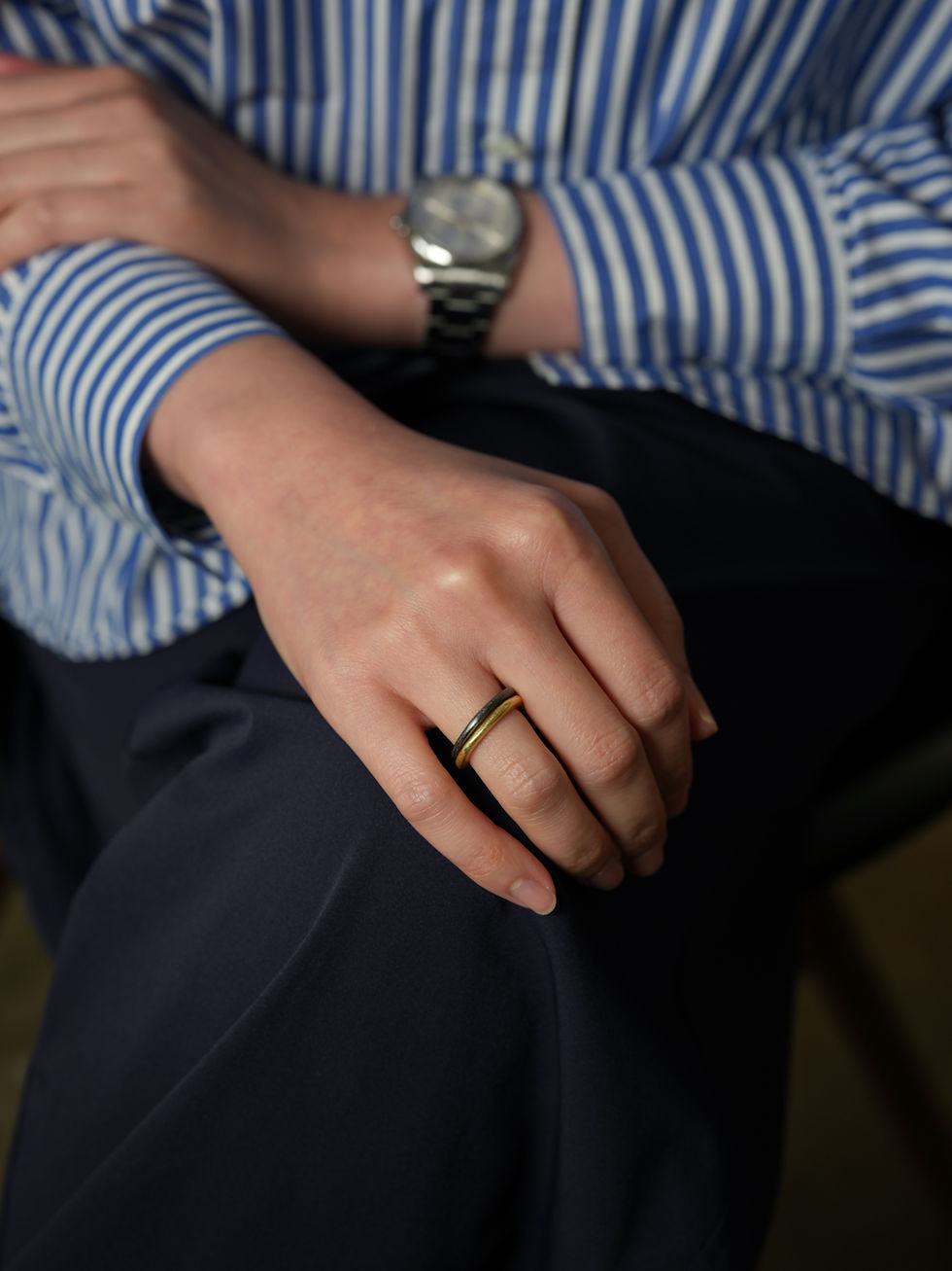 Thumbnail: Irregular Brushed Gold Silver Ring