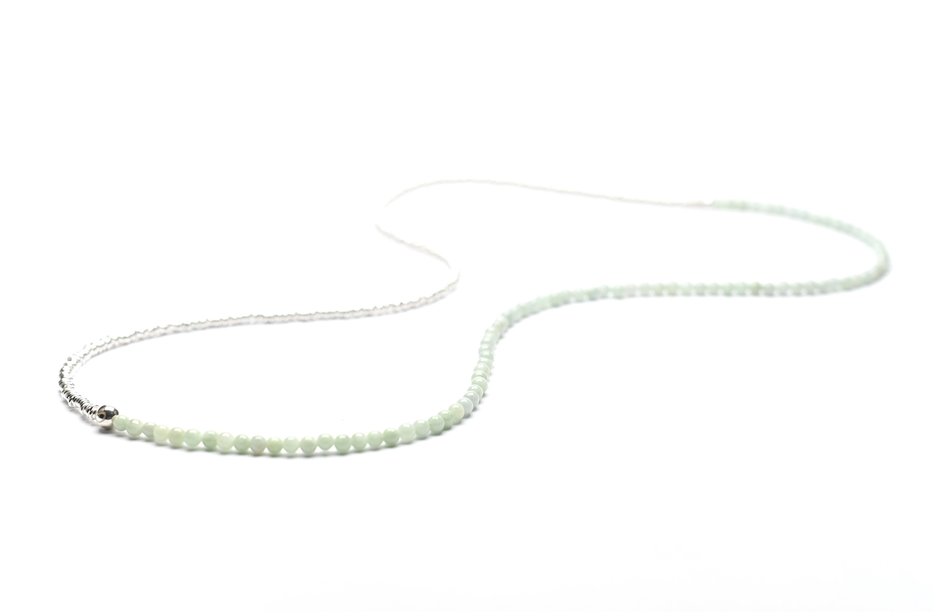 Artisan Crafted Jade (4mm) & Silver Two-Tone Necklace | 28"