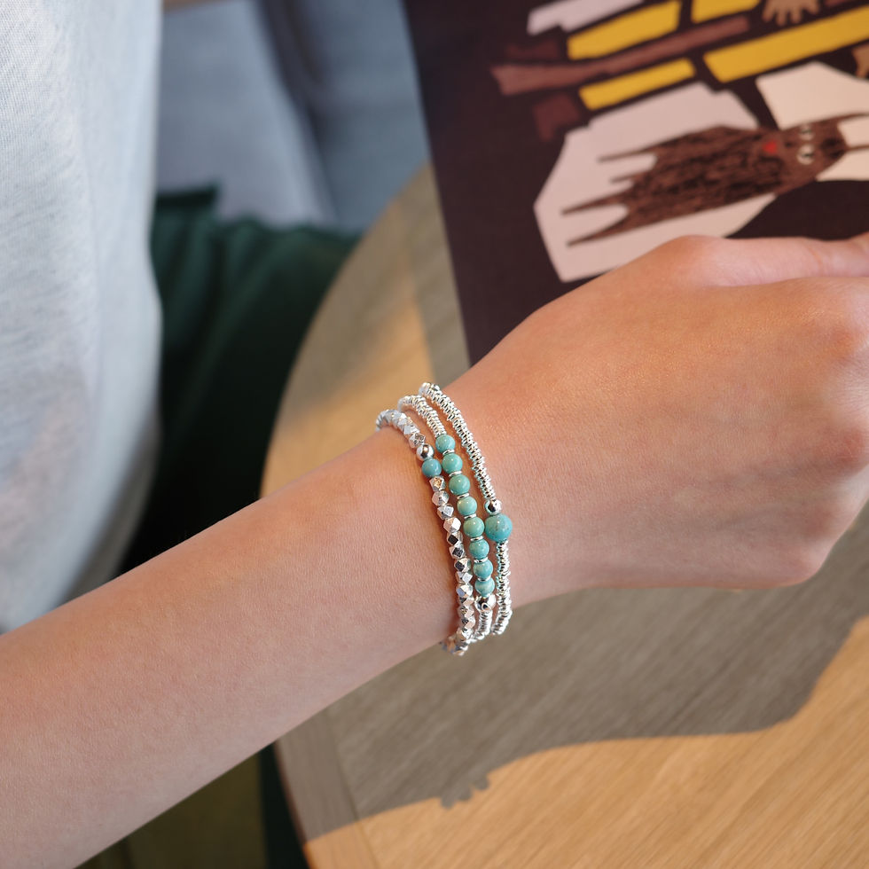 Thumbnail: Eight American Turquoise on Silver Orbit Bracelet | 4mm