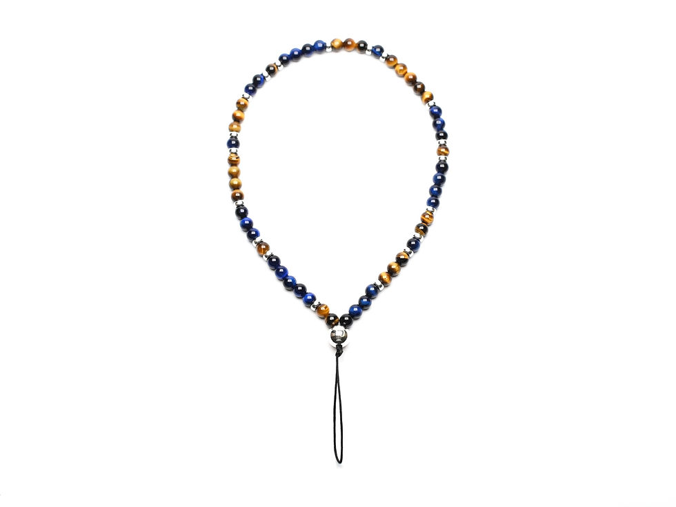 Designer Dual-Color Tigereyes & Silver Random Beaded Phone Strap