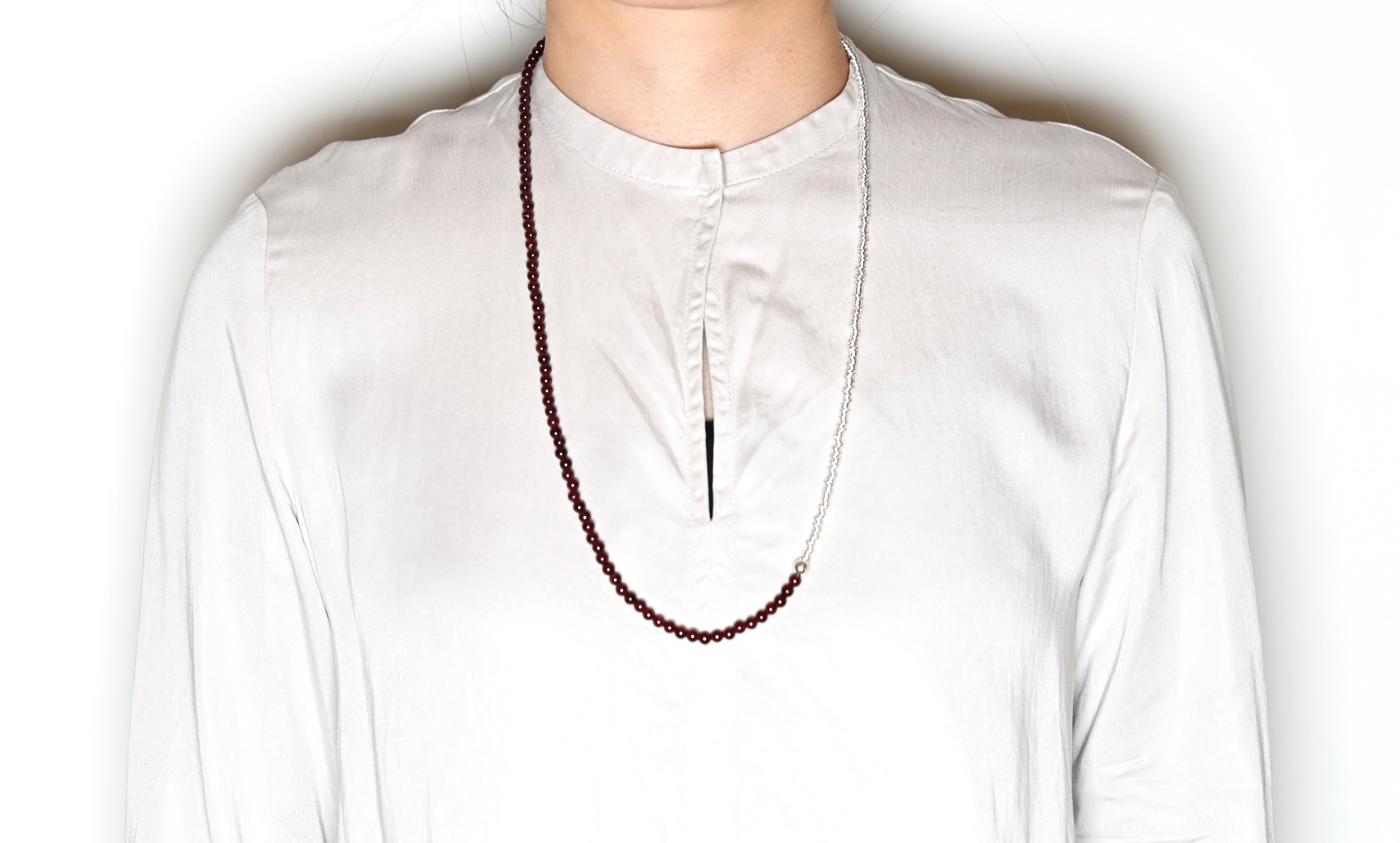Artisan Craft Garnet (4mm) & Silver Two-Tone Necklace | 28"