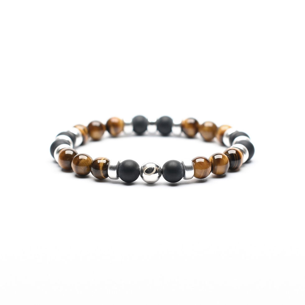 Thumbnail: Tigereye & Matt Onyx (8mm) Mixed Silver Bracelet