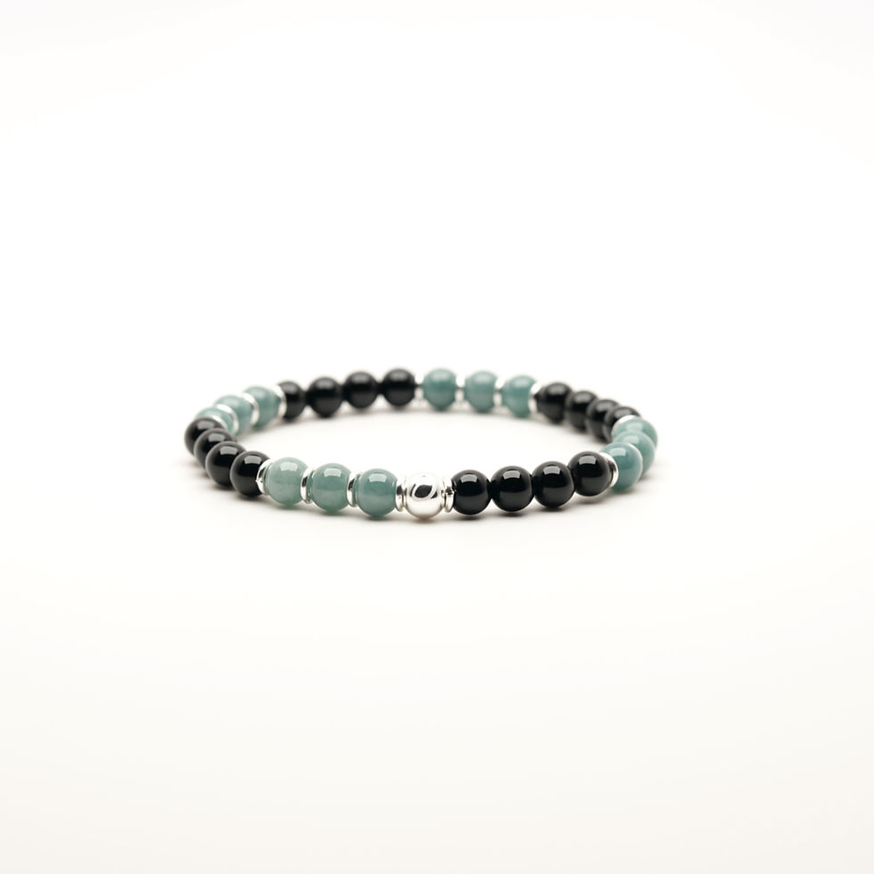 Thumbnail: Jade & Black Onyx (6mm) Mixed Silver Bracelet