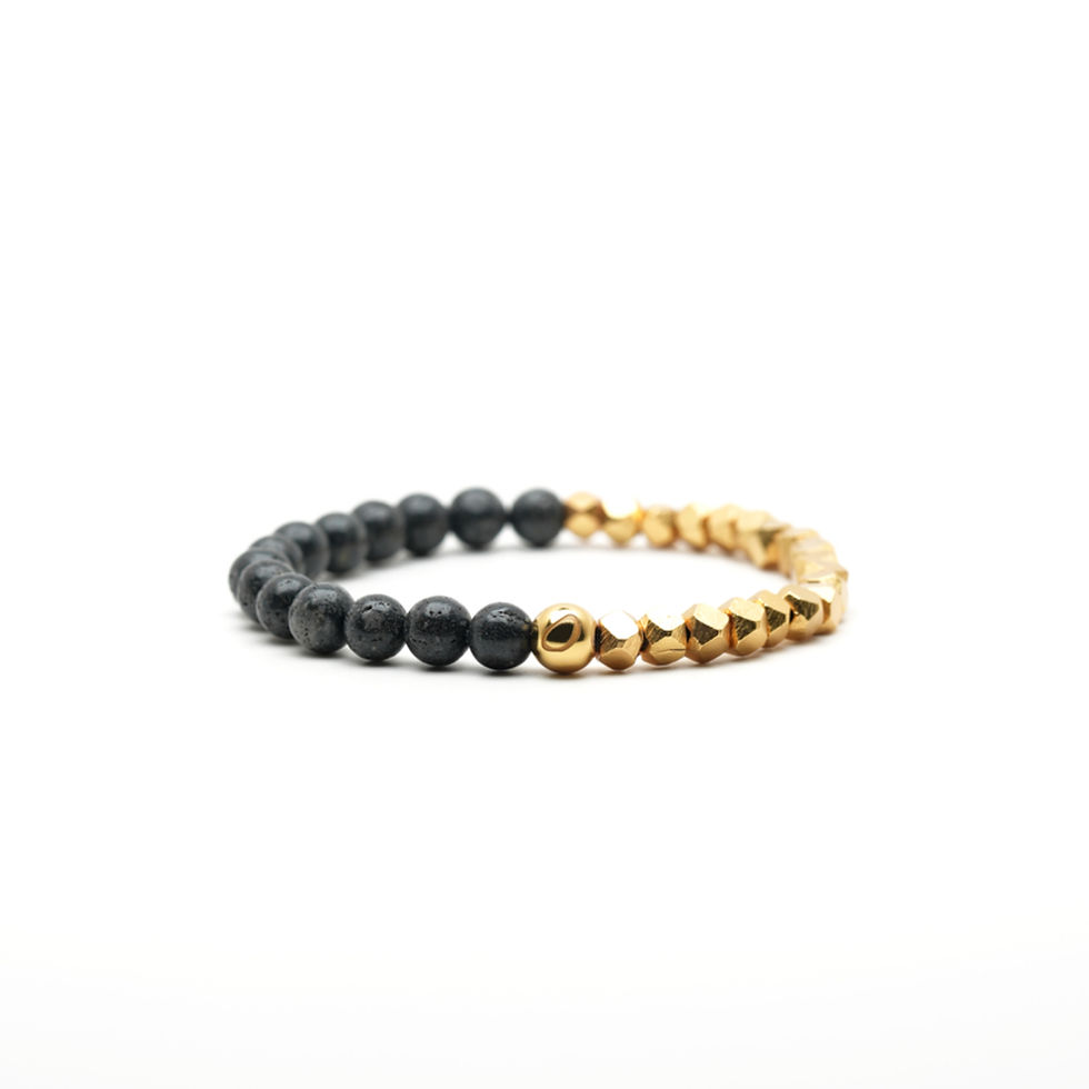Fuji Lava & Faceted Gold Two-Tone Bracelet | Black | 6mm