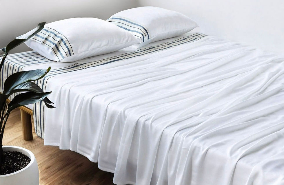 Thumbnail: Bamboo Striped Sheet Set White Cream Blue