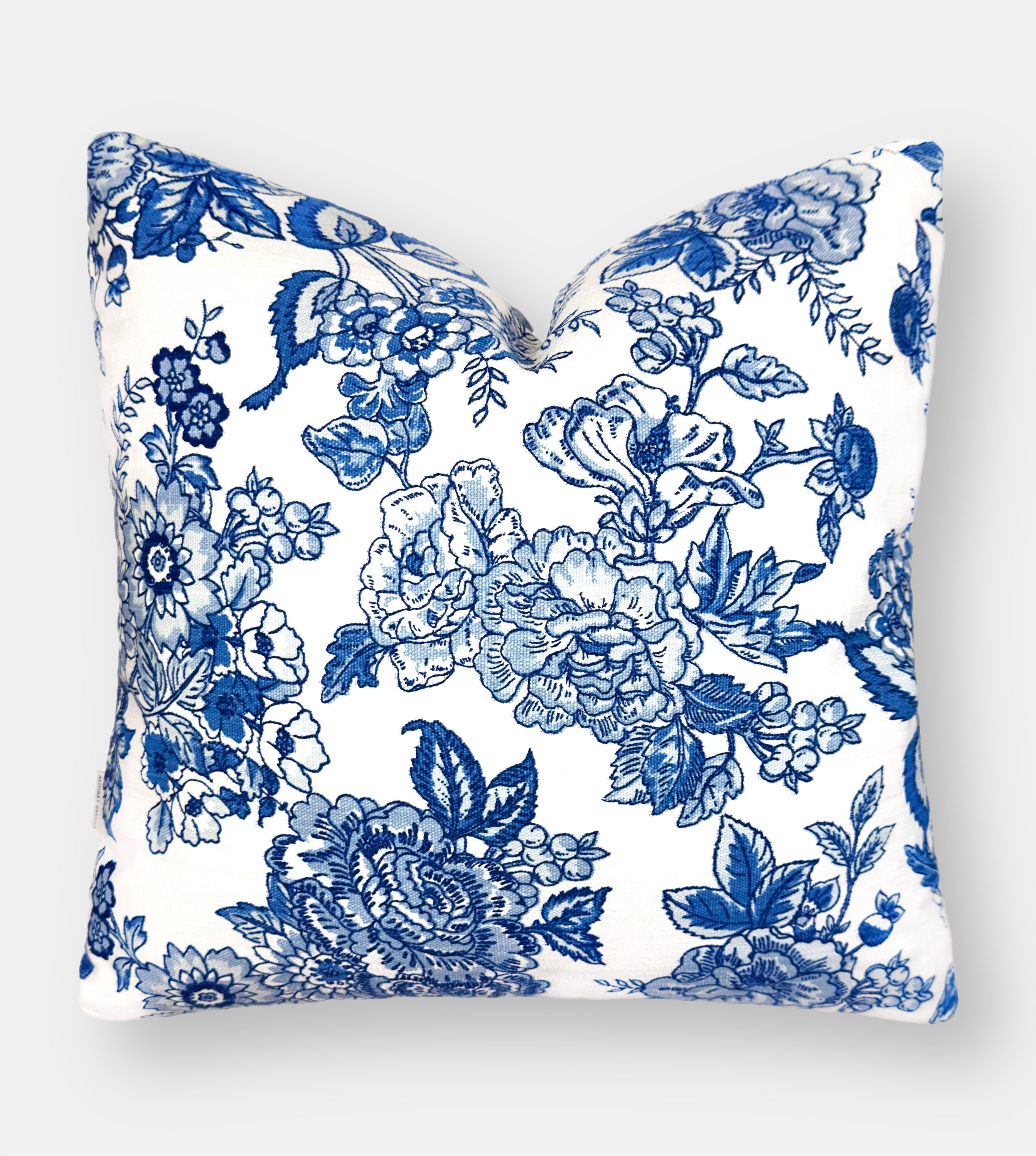 Blue and White Chinoiserie Chic Floral Pillow - 18" x 18"