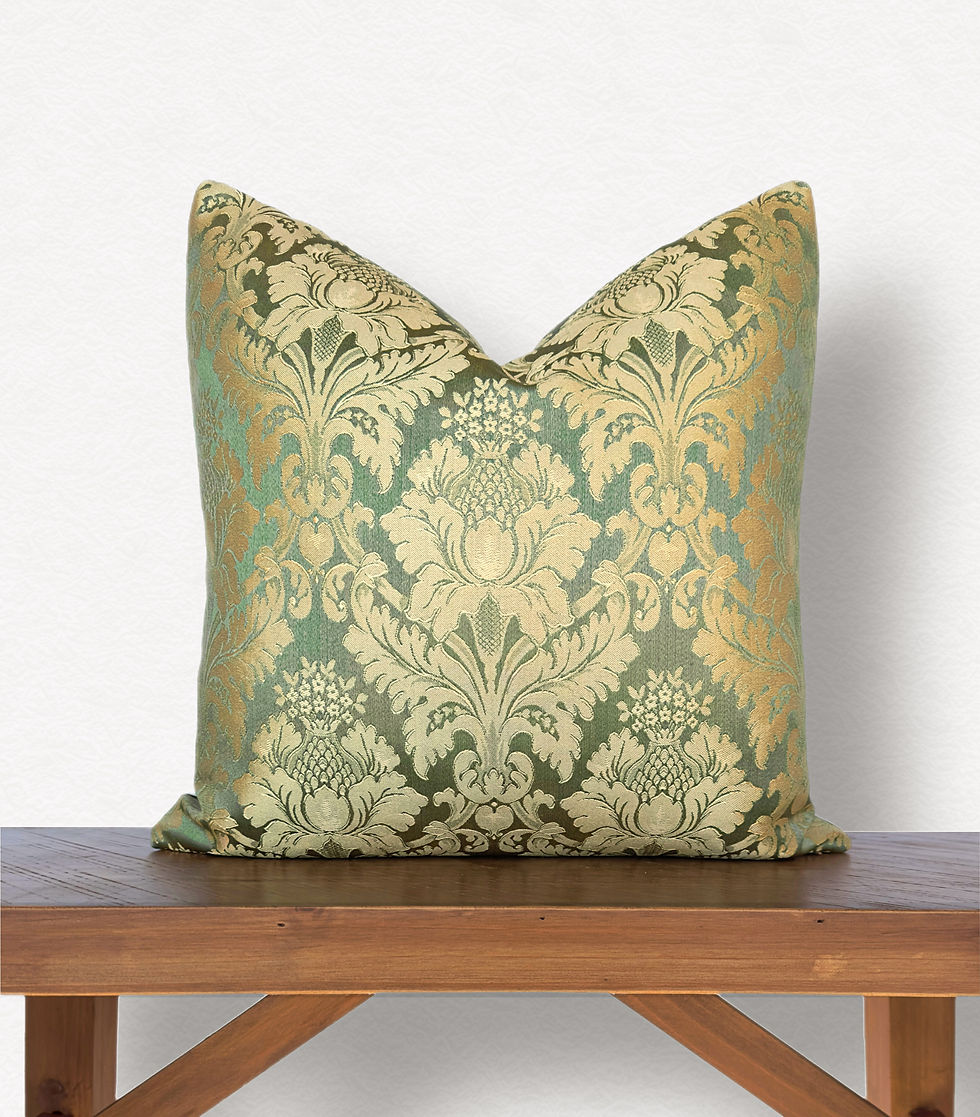 Thumbnail: Sage Green and Gold Royal Floral Damask Jacquard Pillow - 18" x 18"
