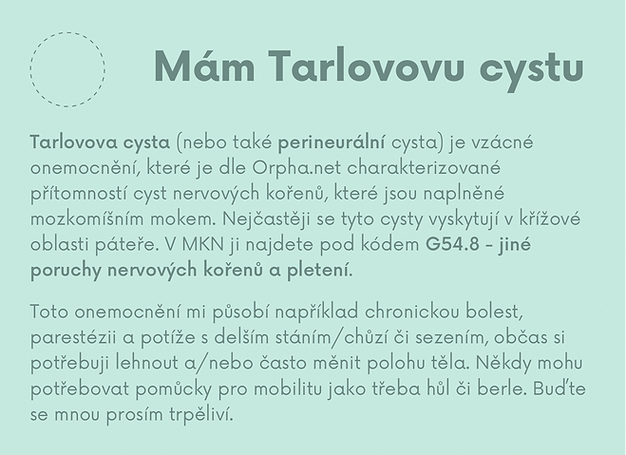 Přední strana kartičky o Tarlovově cystě.