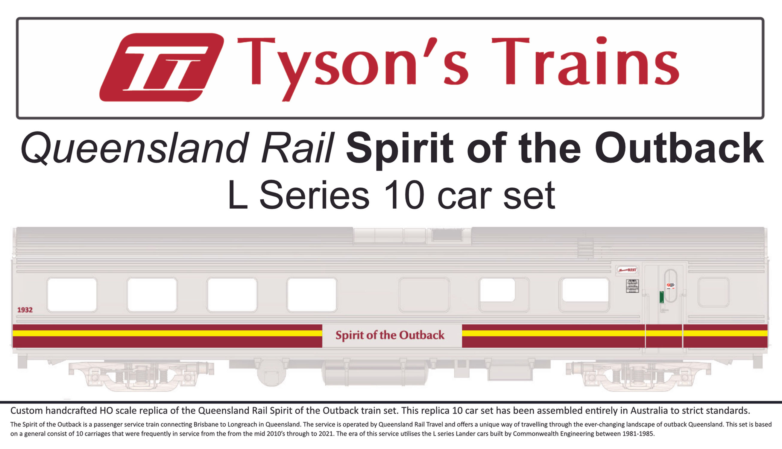 Ready To Run QR Spirit of the Outback 10 car set HO Tyson's Trains