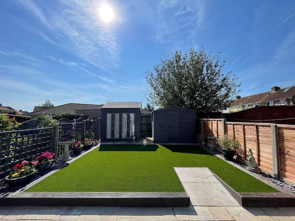 Artificial Lawn And Sloped Paved Path Installed By A Patio Installer Deal Kent