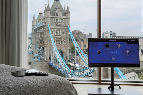 Smart home design and automation Smart home designed by Barton Automation, based in Kingsbridge Devon, view of Tower bridge, apartment overlooking Tower Bridge in London.