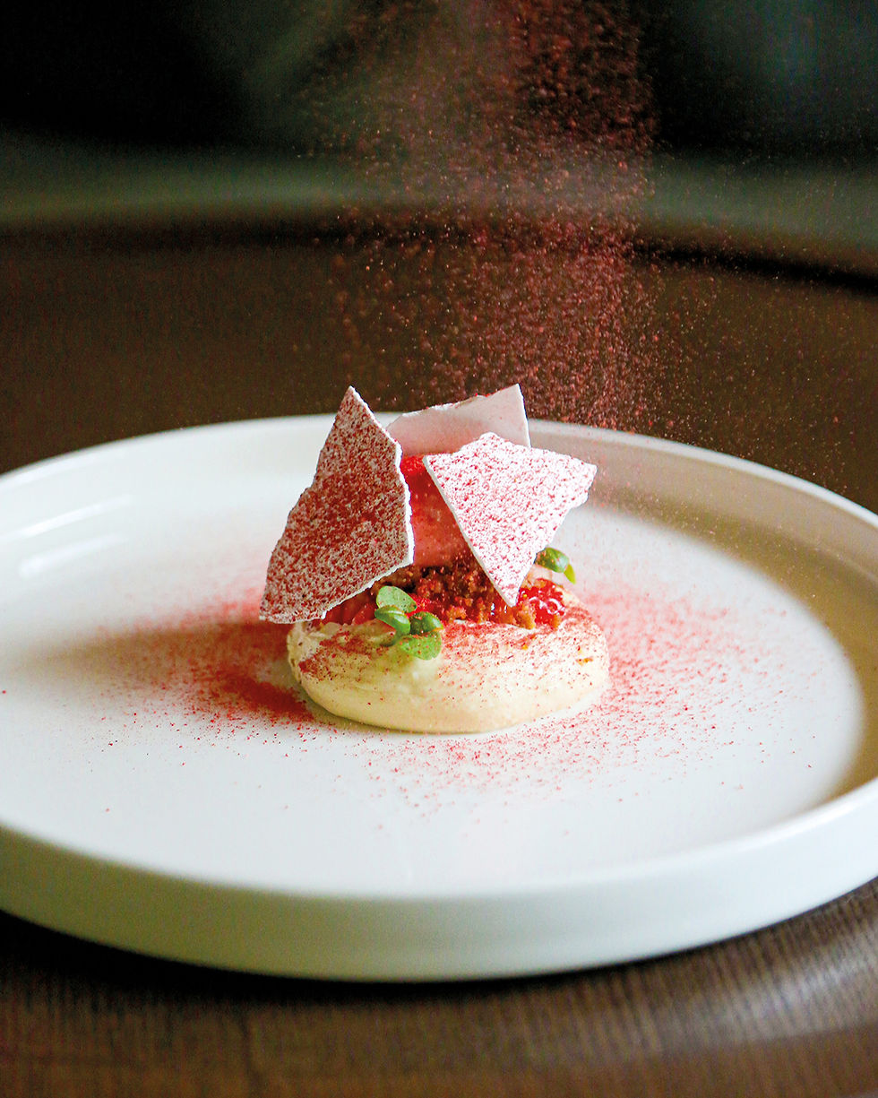 Toasted Hay Custard, Strawberries, Meringue, Pimms
