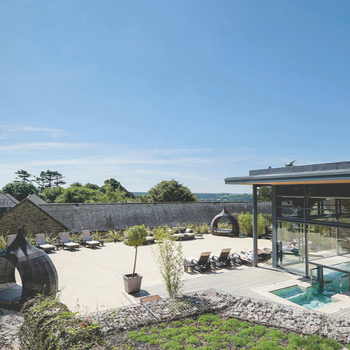 the pool & patio at Treatments at Gaia Spa Boringdon Hall