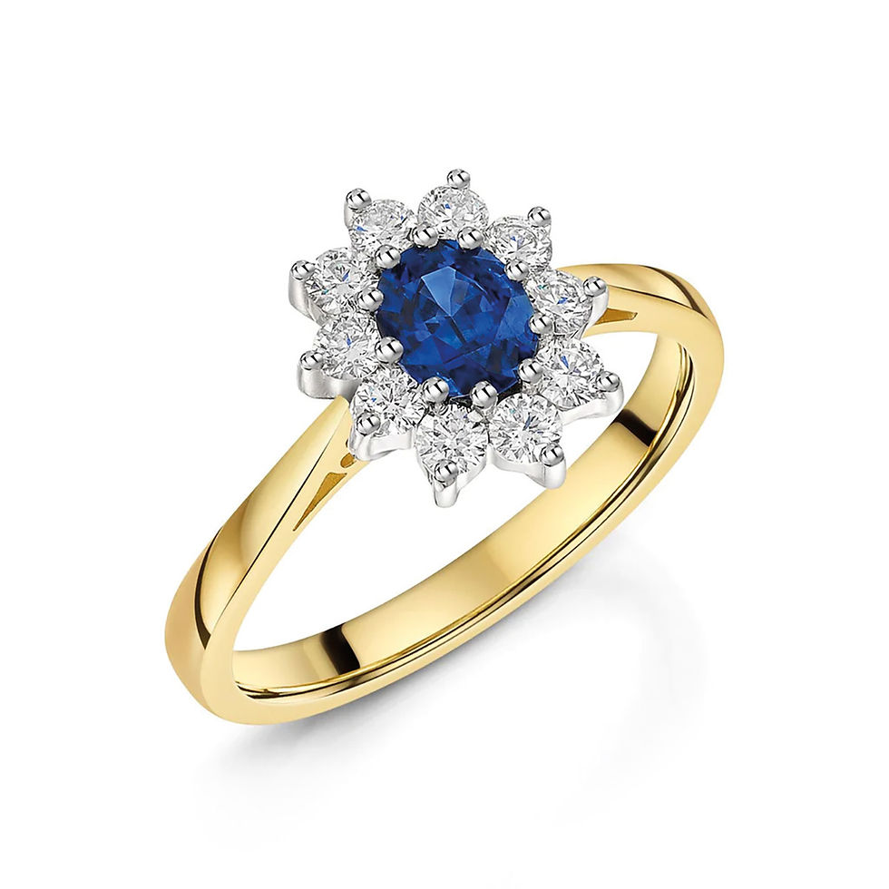 18CT YELLOW & WHITE GOLD OVAL-CUT SAPPHIRE & ROUND BRILLIANT-CUT DIAMOND CLUSTER RING 0.85CT