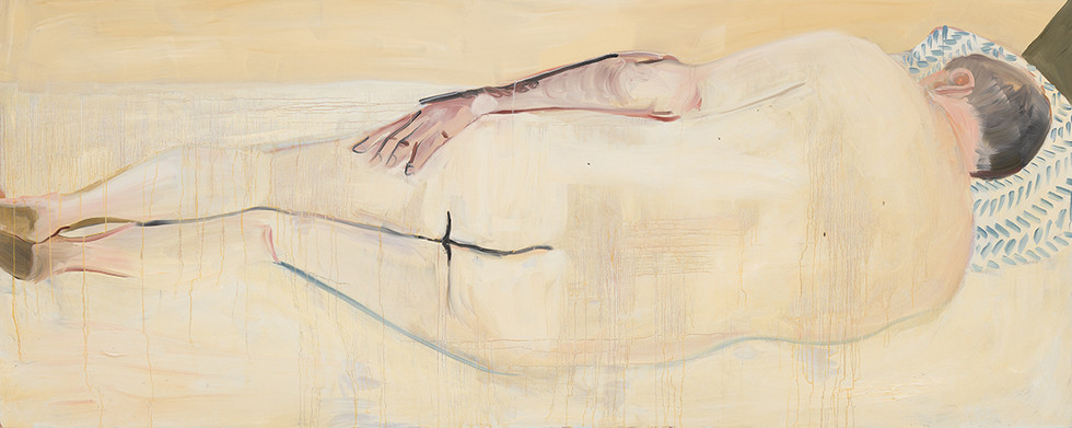 Richard Naked 2, 2023, oil on canvas, 122 x 304.7 cm. © Chantal Joffe. Courtesy the artist and Victoria Miro