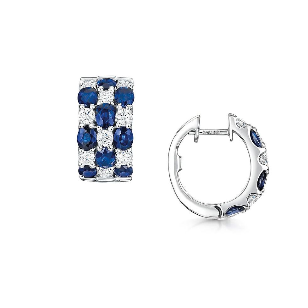 18CT WHITE GOLD OVAL-CUT SAPPHIRE & BRILLIANT-CUT DIAMOND TRIPLE ROW HOOP EARRINGS 5.25CT