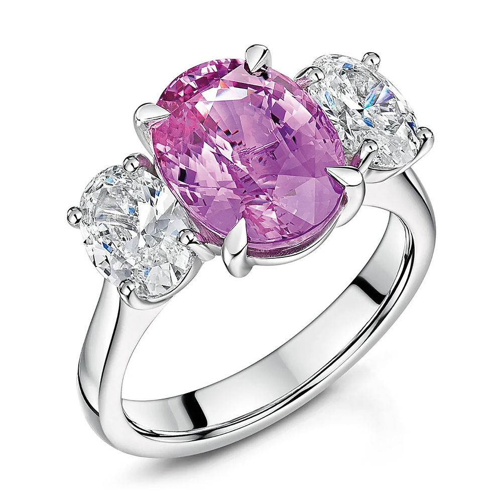 PLATINUM OVAL PINK SAPPHIRE & DIAMOND OVAL-CUT THREE STONE RING
