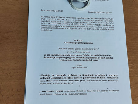 NVO "ROMSKO VRIJEME" ZAPOCELA REALIZACIJU PROJEKTA "POD ISTIM NEBOM: GLASOVI MANJINA CRNE GORE"
