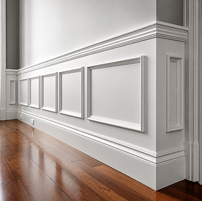 Custom geometric wall design with decorative trim