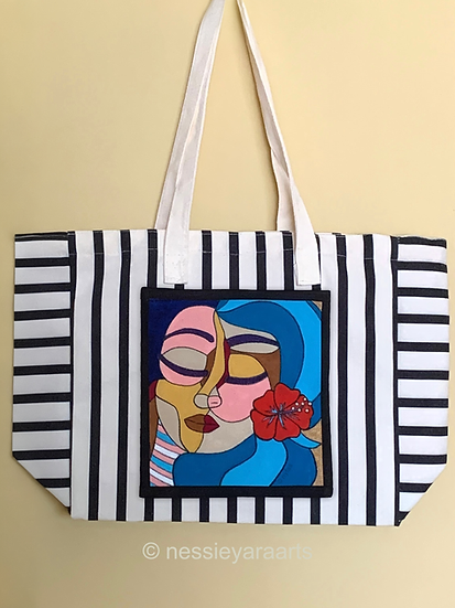 Sun Kissed Zoe - Chic Canvas Handbag Bag with Hand Painted Pocket