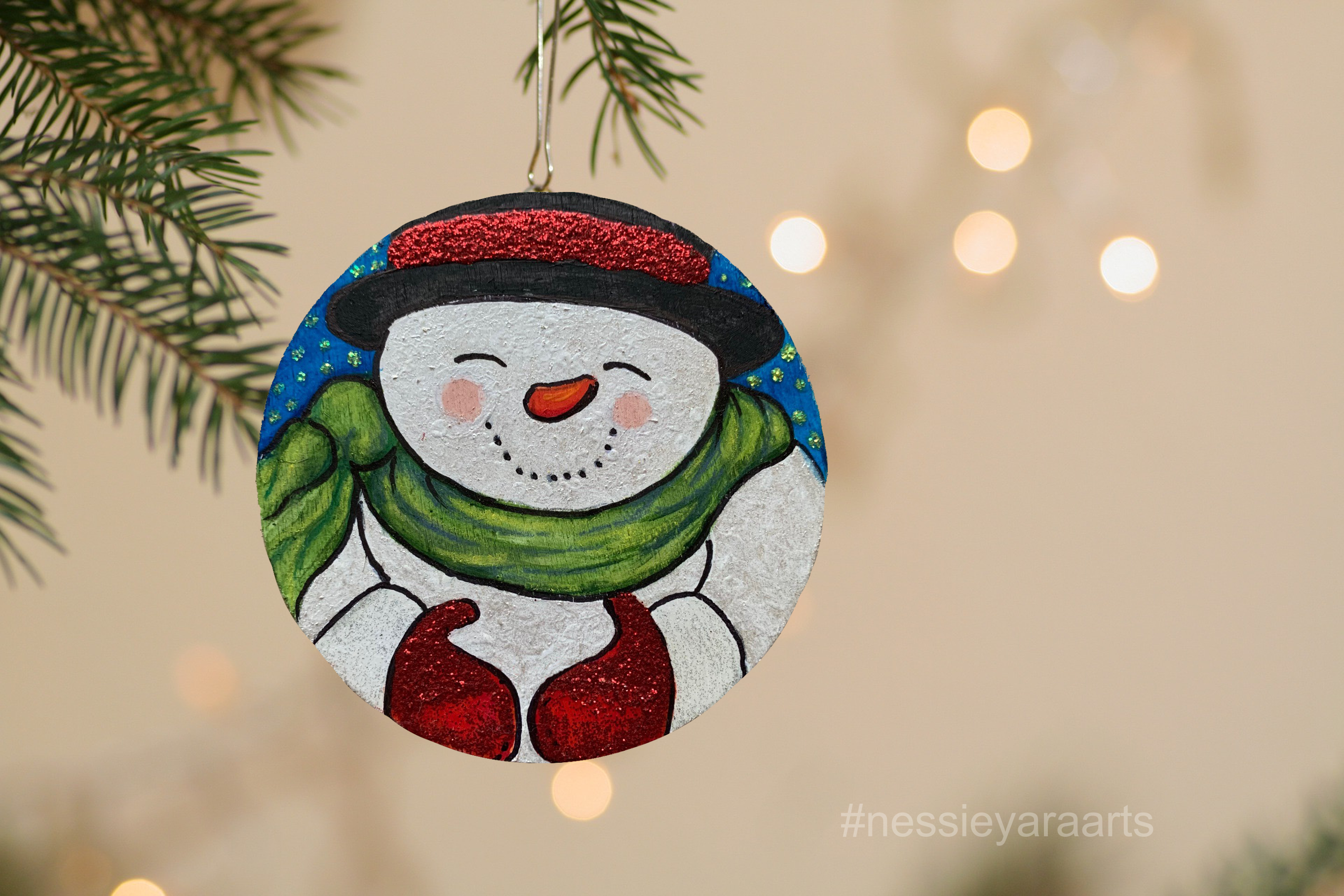 Christmas Art Ornament "Frosty" - hand painted on reclaimed wood