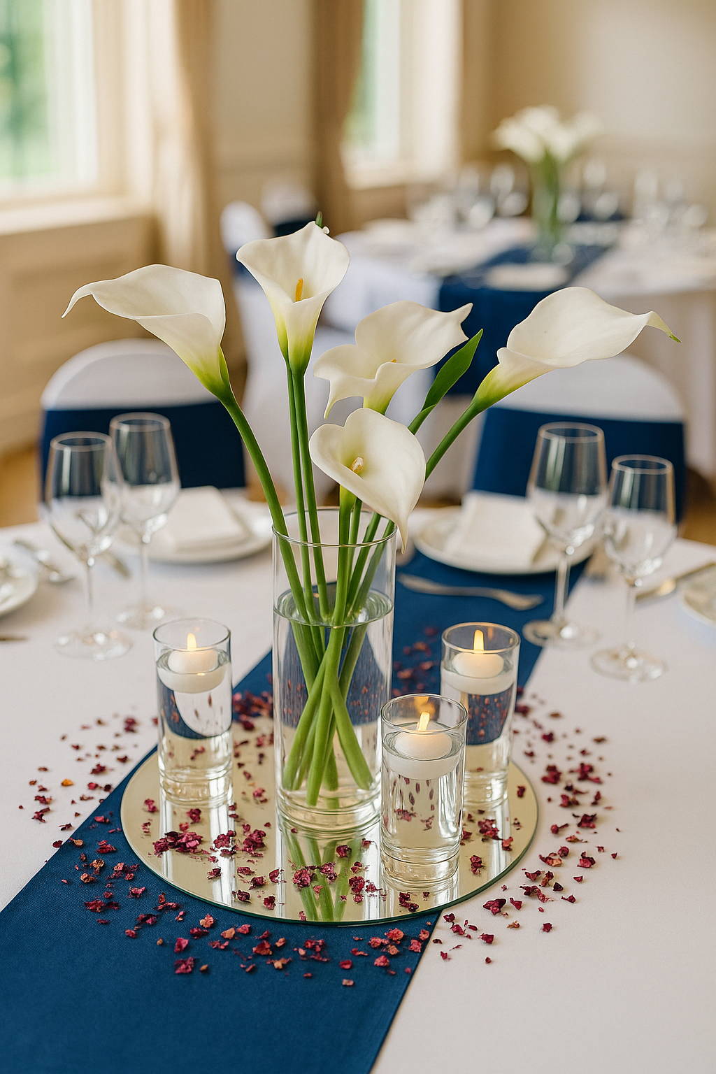 Calla Lily & Candle Reflection Centrepiece