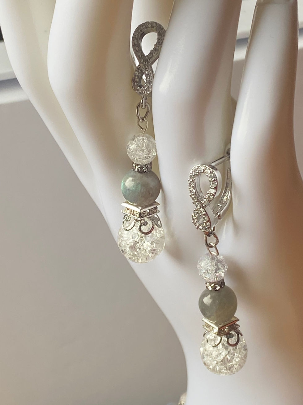 Thumbnail: Quartz & Rose Labradorite Earrings