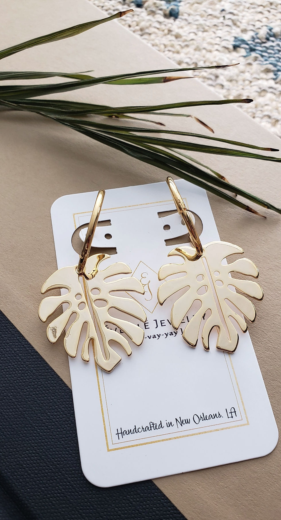 Thumbnail: Gold Monstera Hoops
