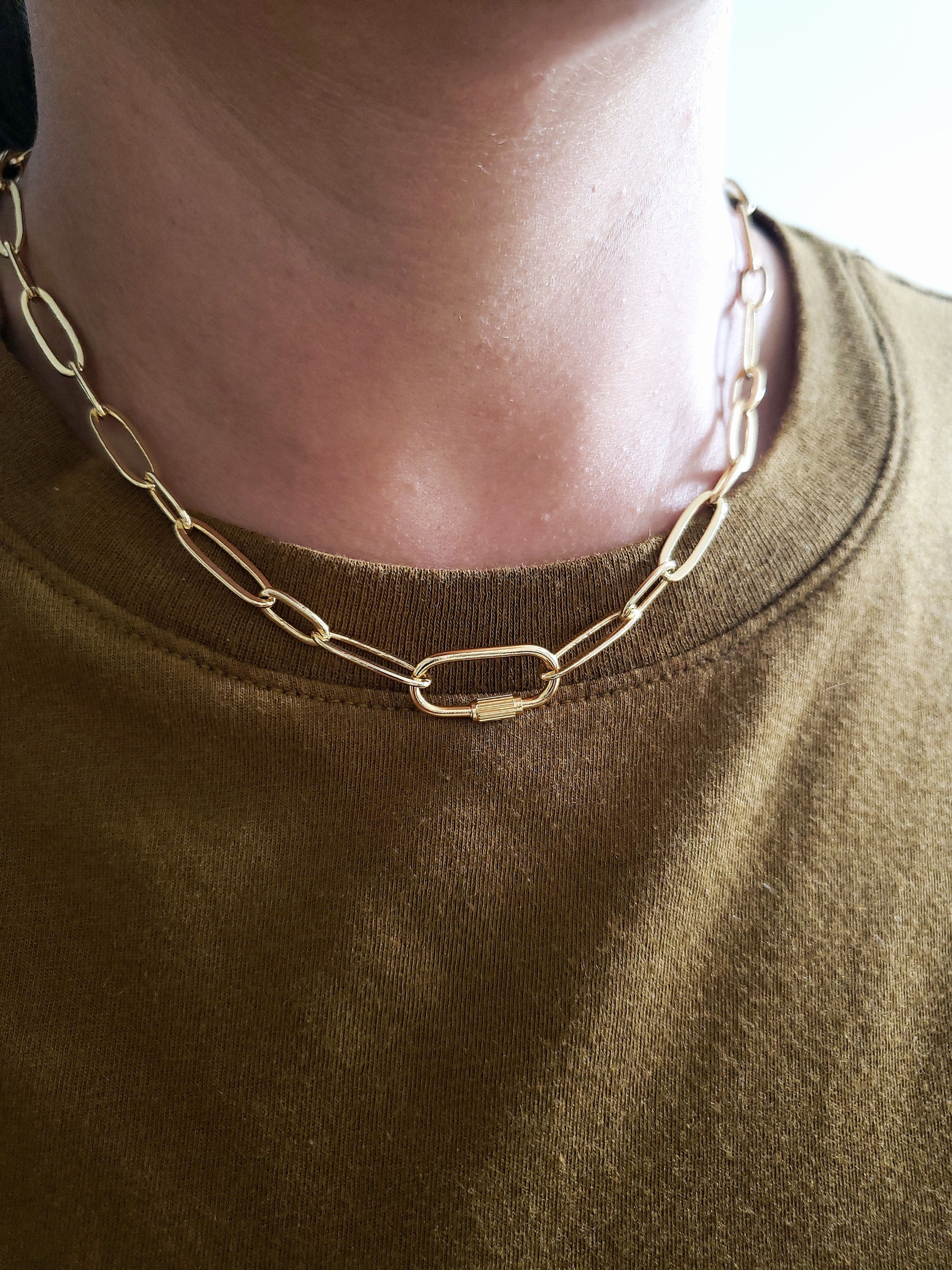 Gold Carabiner Lock Necklace