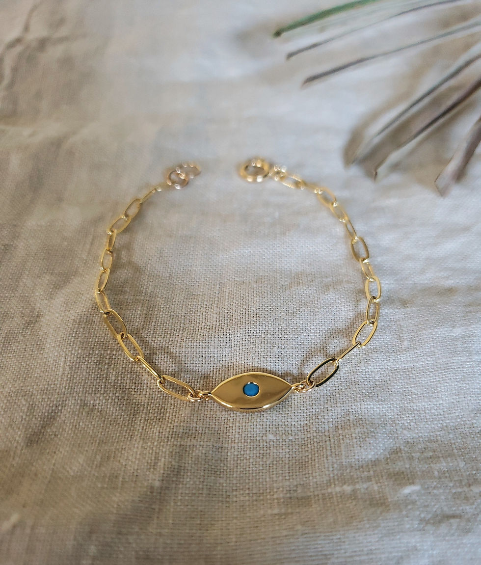 Thumbnail: Gold Filled Turquoise Evil Eye Link Chain Bracelet