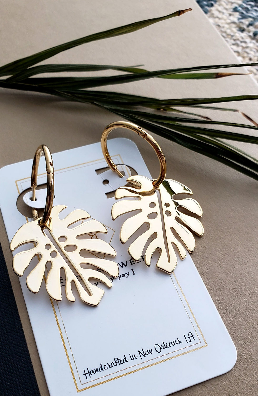 Thumbnail: Gold Monstera Hoops