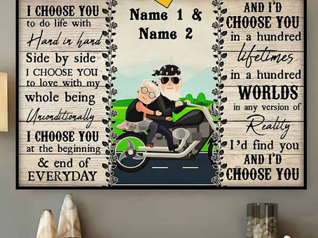 Shop - Old Couple Biker I choose you to do life with hand in hand side by side poster, canvas