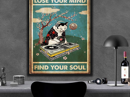 Shop - Lose Your Mind Find Your Soul Cat DJ poster, canvas