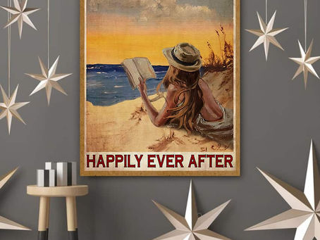 Buy - Girl read book in the ocean and she lived happily ever after poster, canvas