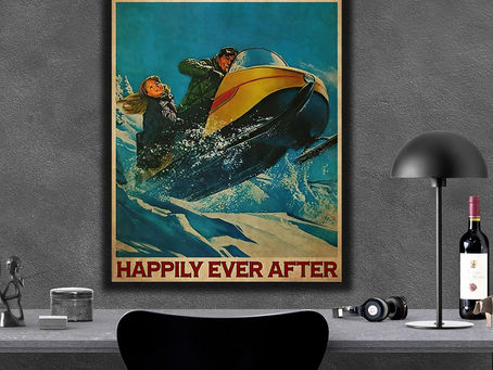 New - Couple Snowmobile And They Lived Happily Ever After poster, canvas