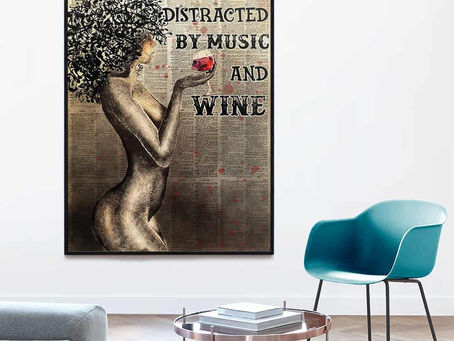 Afro Girl Easily Distracted By Music And Wine Book Page poster, canvas