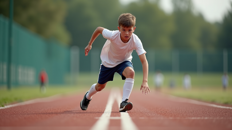 Eye-level view of a young athlete practicing agility drills