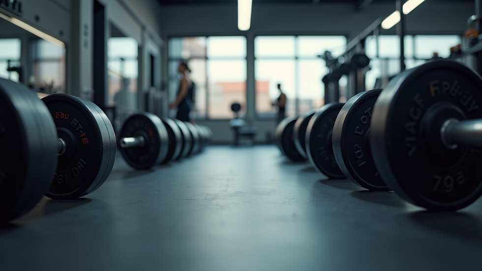 Eye-level view of a gym with weights and training equipment